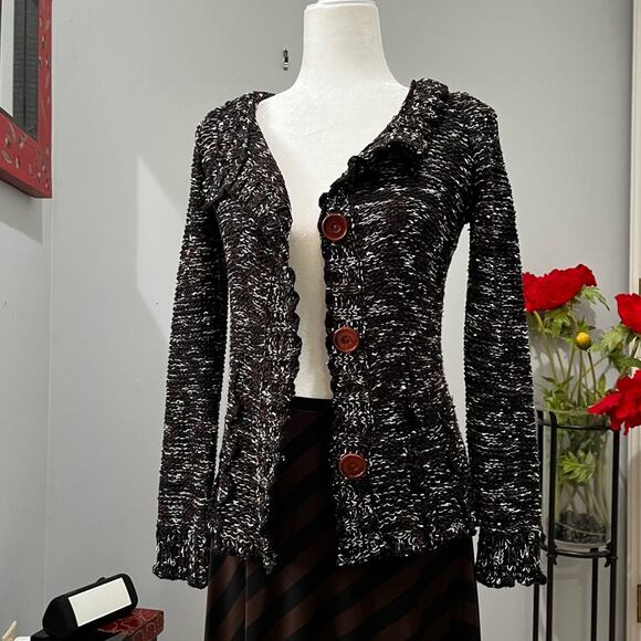 NEW BCBG Academia Flutter Collar Button Front Open Weave Knit Cardigan S NWOT - Picture 10 of 16